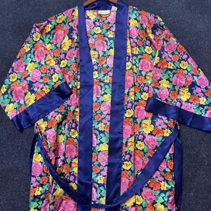Vintage Victoria's Secret Kimono Robe Womens One Size Floral Satin Belted 90s